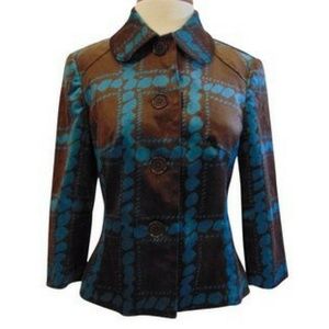 Trina Turk cord jacket blazer brown and blue Sz 6